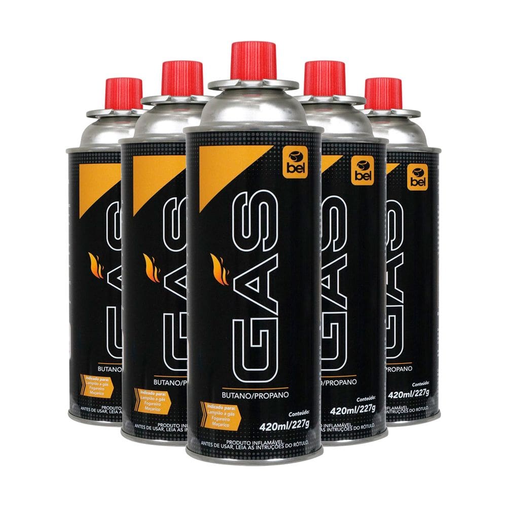 Kit 5 Cartuchos Refil Gás Butano Propano Maçarico Lampião Fogareiro 420ml Eficiente Belfix