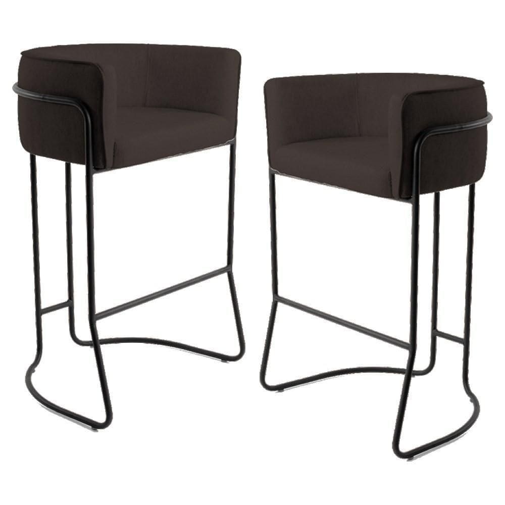 Kit 2 Banquetas Base Aço Preto Betina C-34 Corano Marrom - Domi