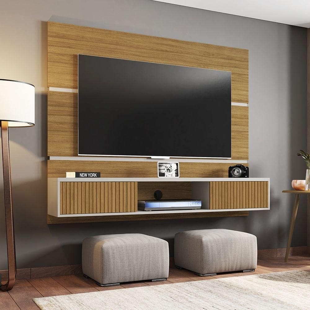 Painel Para Tv Formoso Cinomomo Off White Efeito Ripado