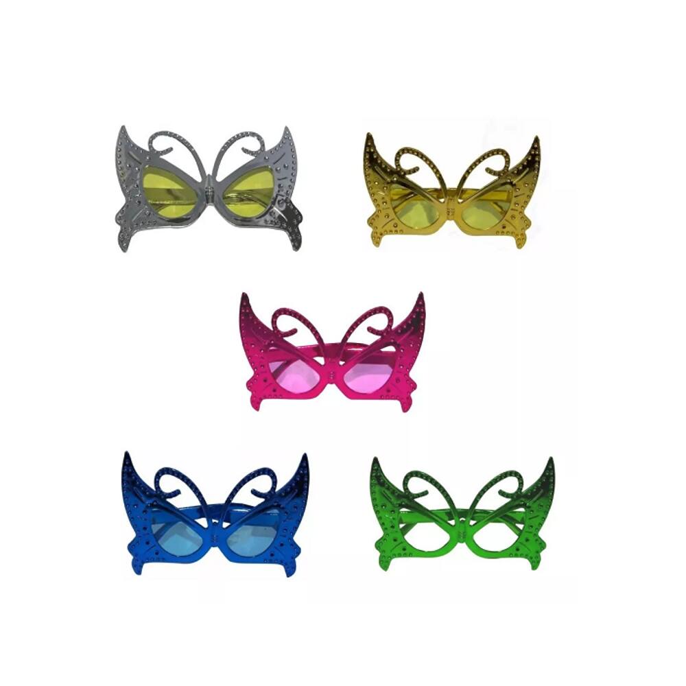 Óculos Borboleta Metalizado - Kit C/ 05 Pçs Festas Eventos
