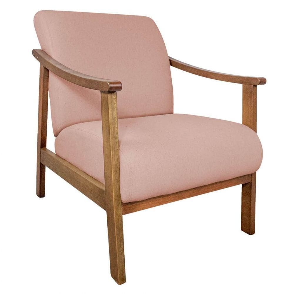Poltrona Liz Base Madeira Suede Rosê