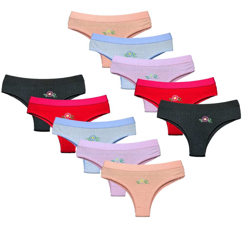 KIT 10 Calcinha Lingerie Tanga Conforto Em Microfibra Canelada Lisa Feminina Não Marca Dia a Dia