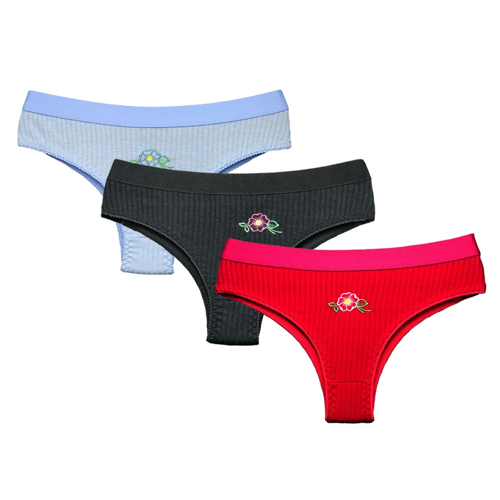 Kit 3 calcinha feminina canelada lisa tanga conforto cós largo feminina Não Marca