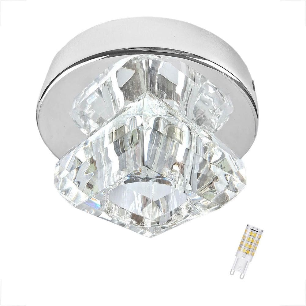 Spot Cristal Sobrepor Plafon Prateado Lavabo Bet47 + Led