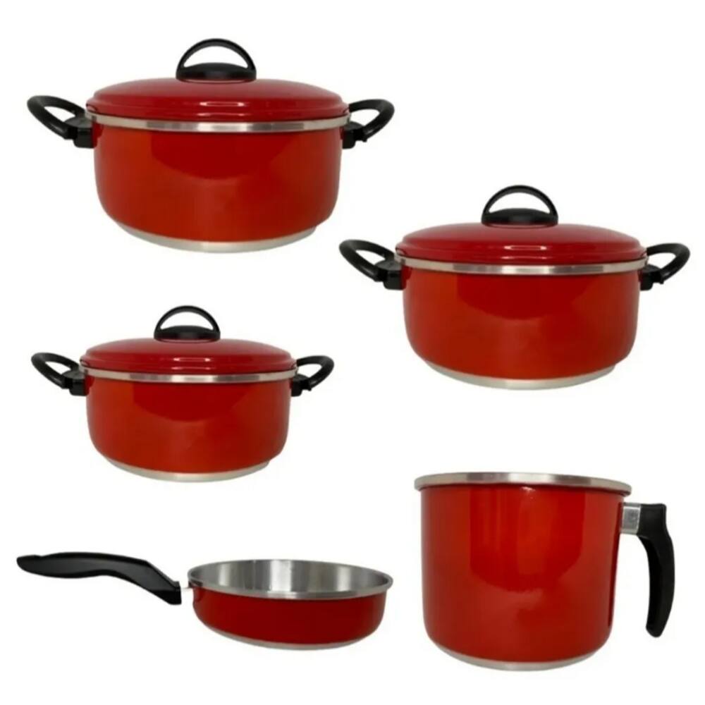 Conjunto De Panelas Fatima 5 Peças Vermelho Em Alumínio
