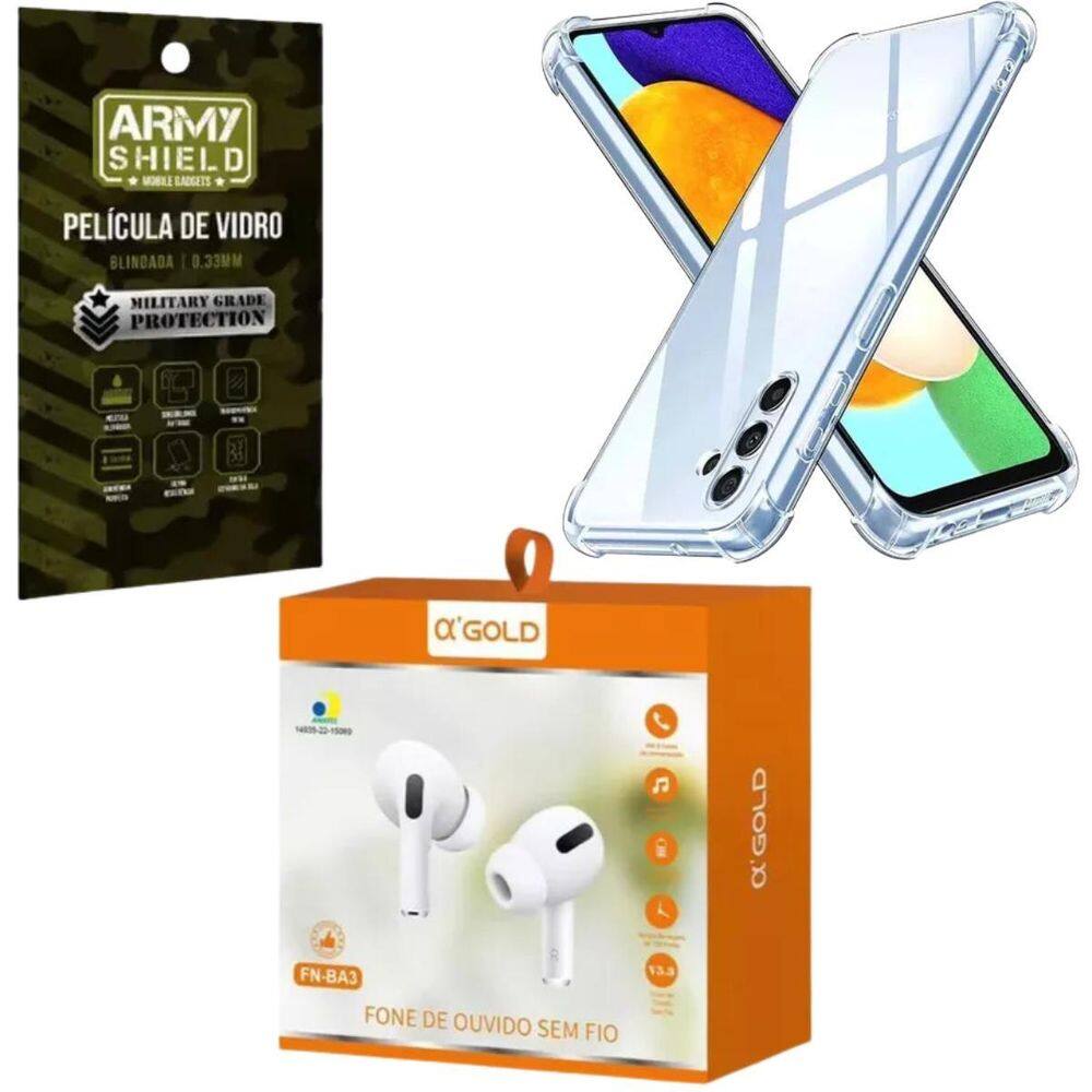 Kit Capinha Samsung Galaxy A12 + Fone Bluetooth + Pelicula