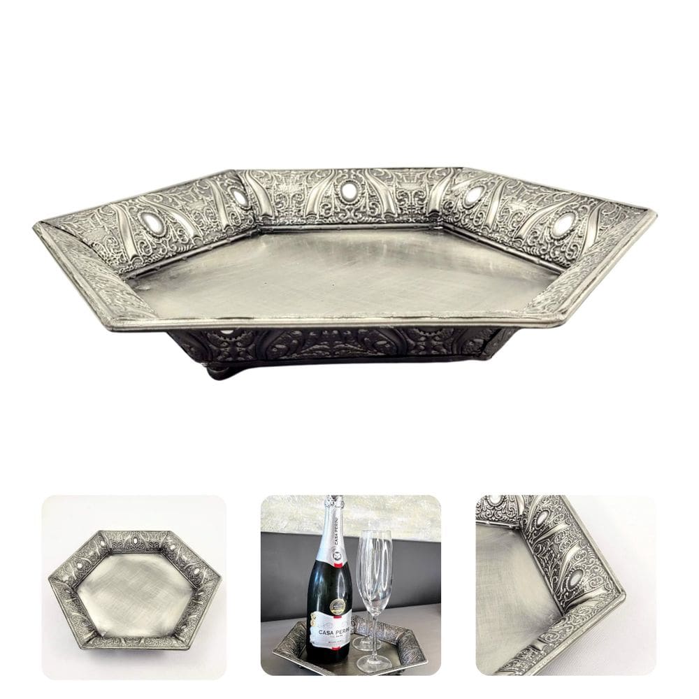 Bandeja Prata Decorativa Hexagonal 30Cm Decoração P
