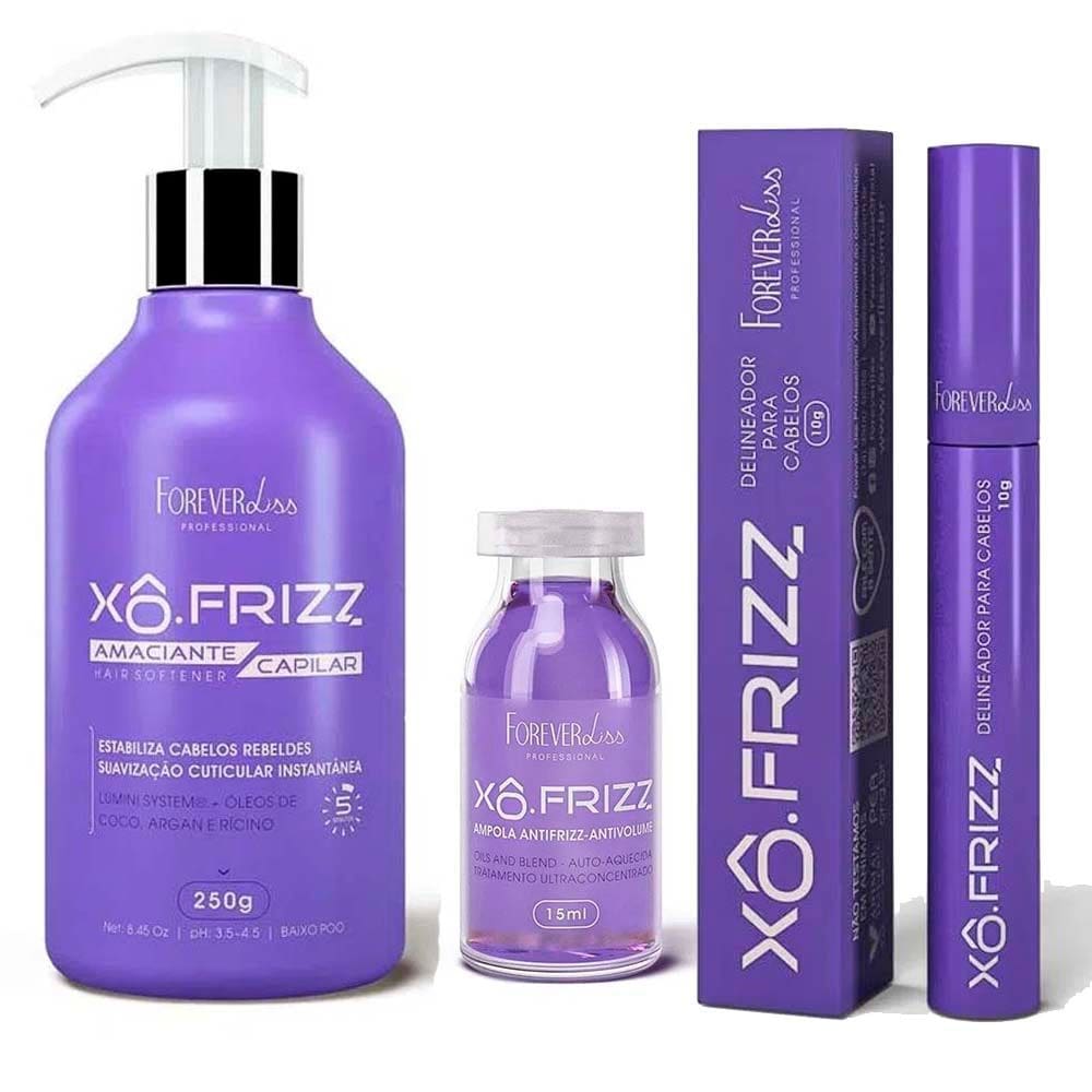 Kit Amaciante, Ampola e Modelador Xô Frizz Forever Liss