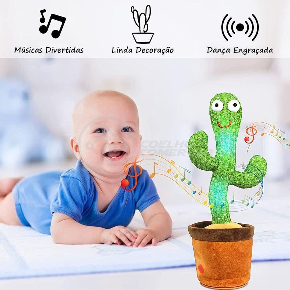 Brinquedo Infantil Cacto Dançante Pelúcia 120 Músicas Usb