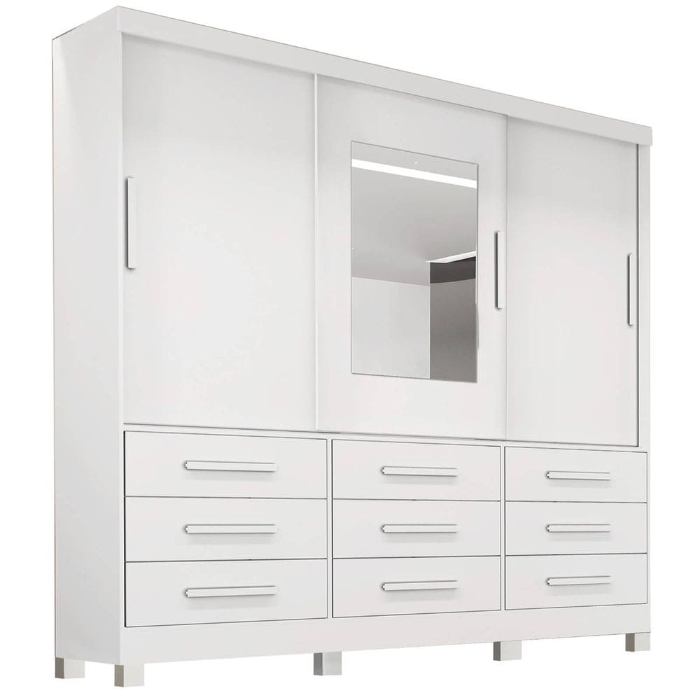 Guarda Roupa Athenas Bianchi Casal 3 Portas 9 Gavetas Cor Branco