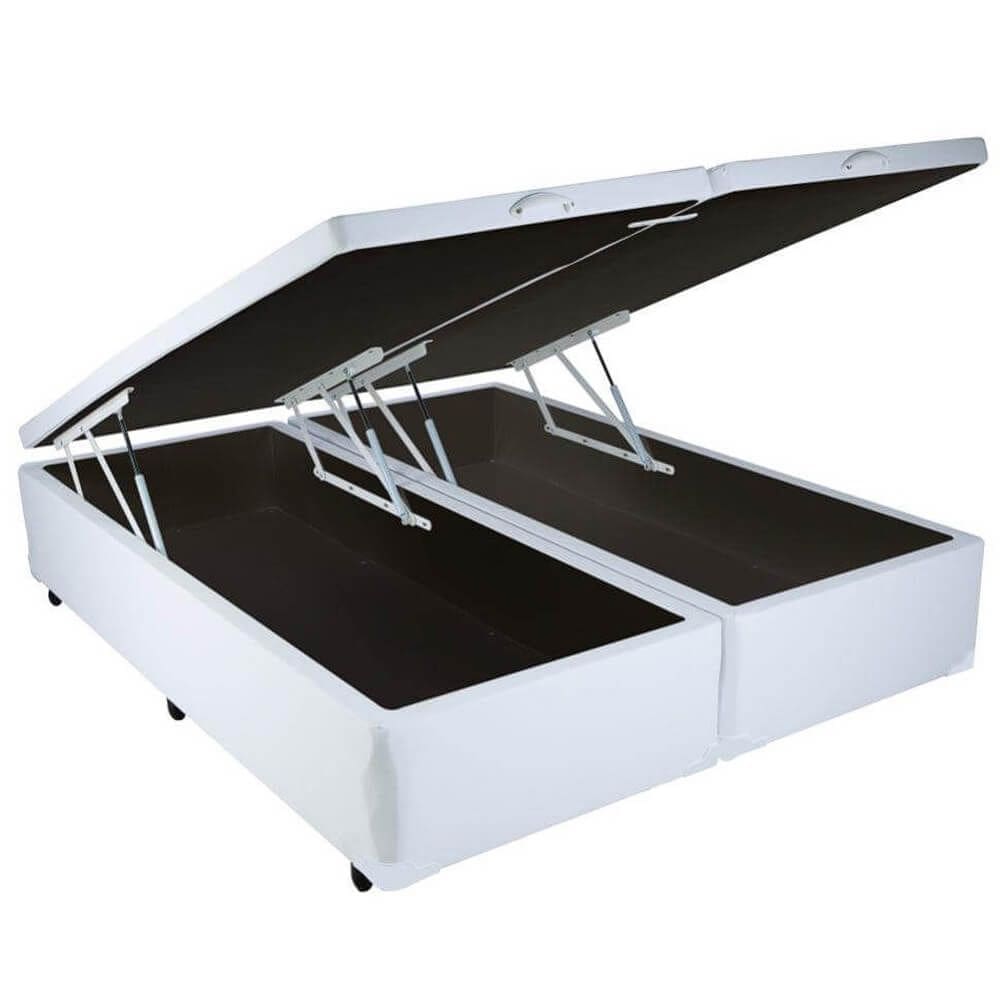 Base Box Bipartida Baú Queen em Corino Universal 41x198x158 Cor Branco