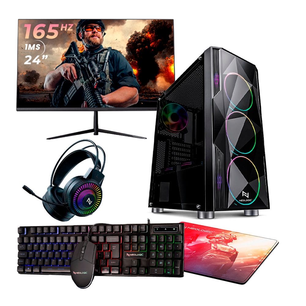 Kit - Pc Gamer Amd Ryzen 5 5600G 16Gb (Radeon Vega 7 Integrado) Ssd 480Gb M.2 500W 80 Plus + Monitor Neologic 24 165Hz, Neologic Nli86297