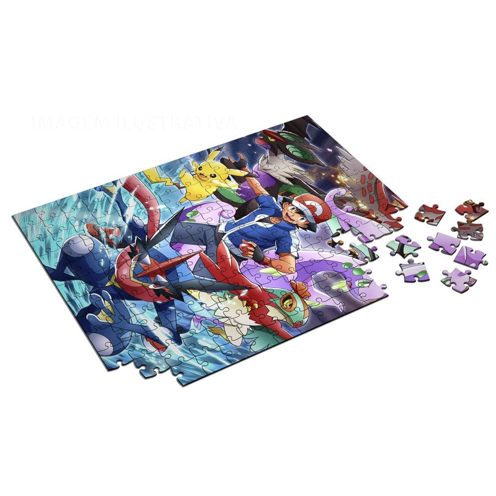 Quebra Cabeça Personalizado Pokemon Ash e Greninja 120 Peças
