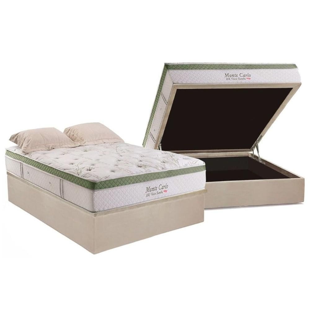 Cama Box Baú Casal: Colchão Molas Ensacadas Herval MasterPocket Monte Carlo HR Visco + Base CRC Suede Clean(138x188)