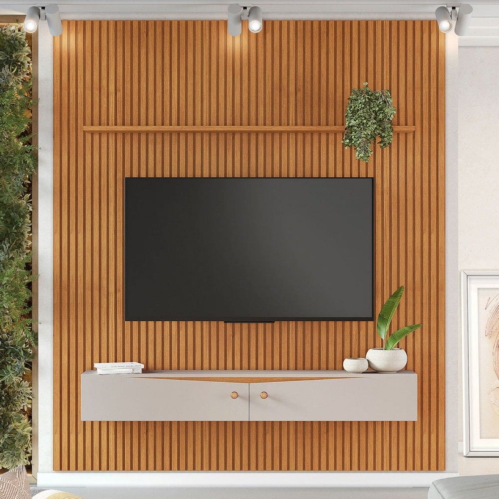 Painel para TV Até 75 Polegadas Riso 2 Portas 1 Prateleira Cinamomo/Off Cinamomo - Jcm Móveis
