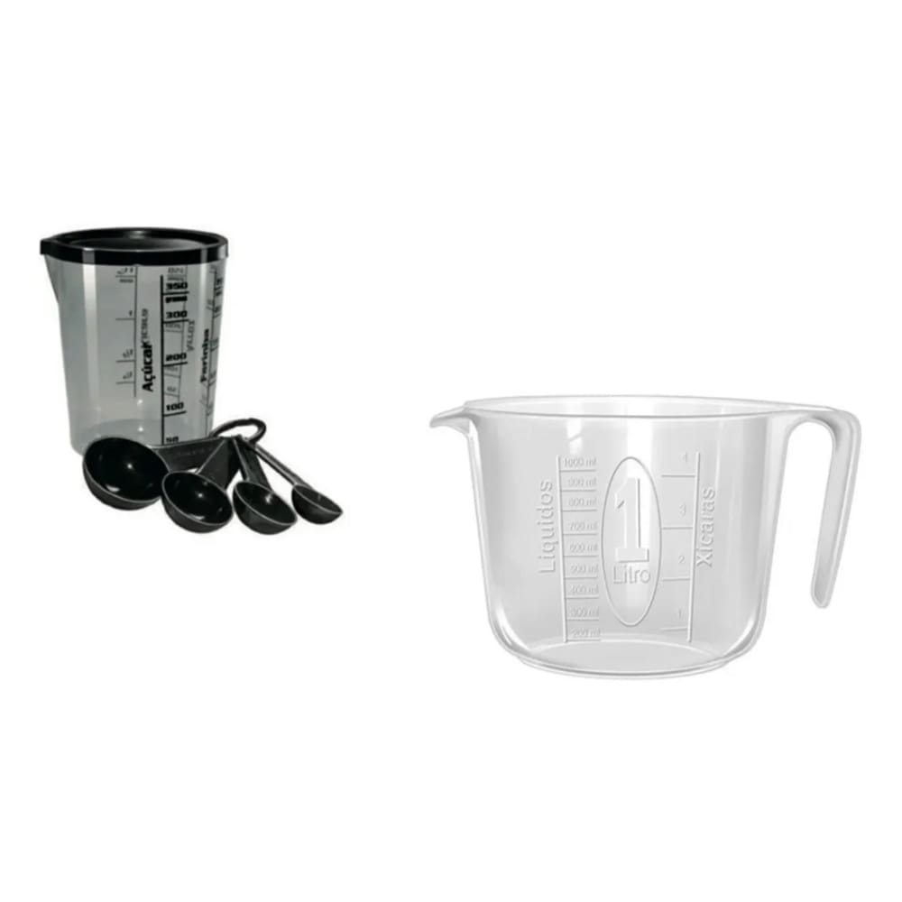 Copo Medidor 400ml + 4 Colheres Medida + Jarra Medidora 1lt