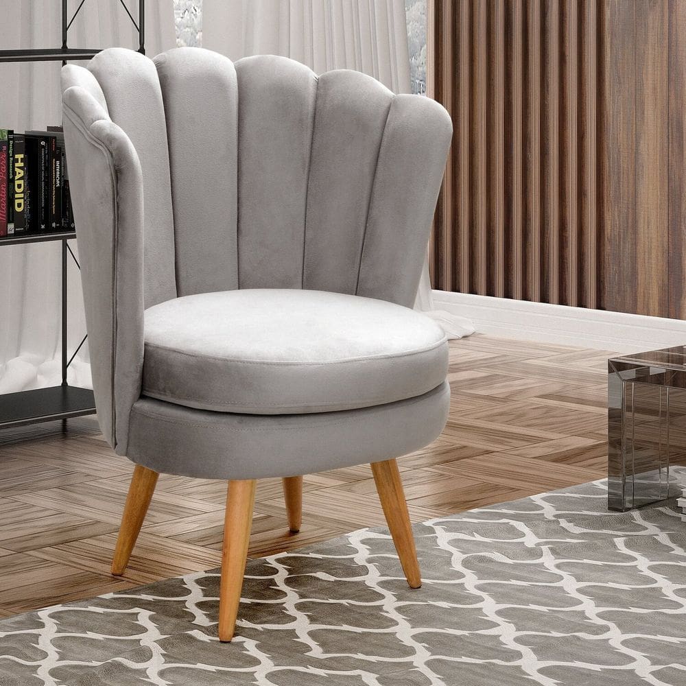Poltrona Pétala Cadeira Decorativa Flor Cinza Capuccino