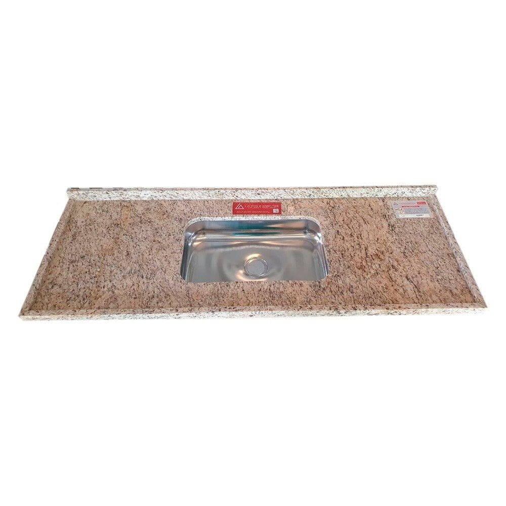 Pia de Cozinha Granito 160 cm Santa Cecilia Standard Cuba simples Amarelo Santa Cecilia