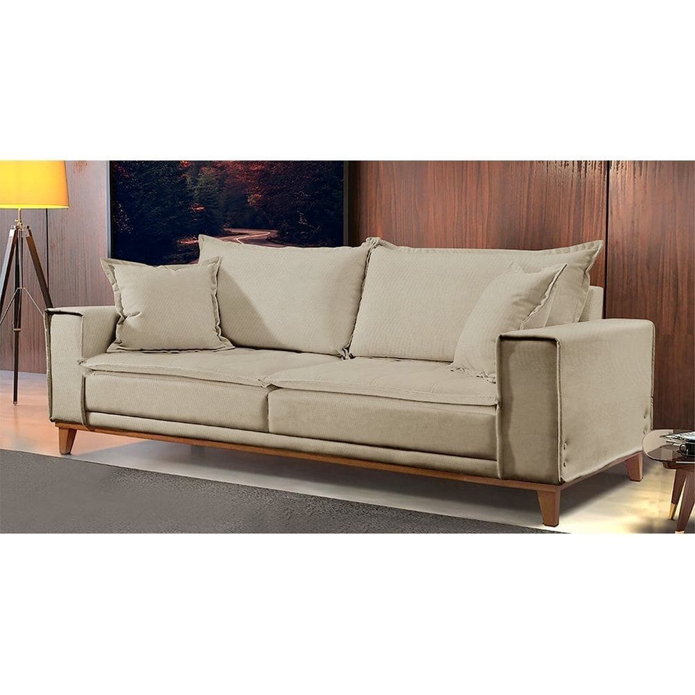 Sofá Fixo 3 Lugares Luxo 220 cm Aquiles Bege