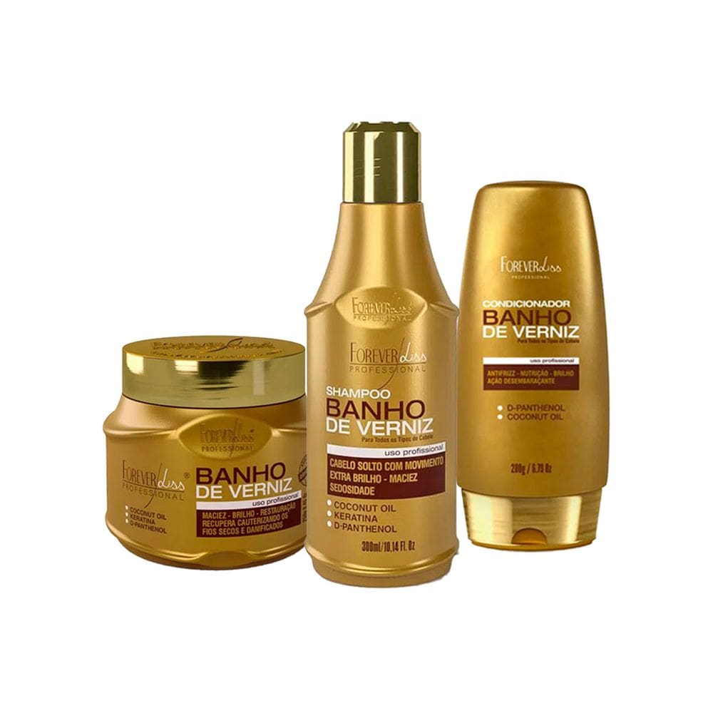 Kit Banho de Verniz Forever Liss Shampoo, Cond e Máscara
