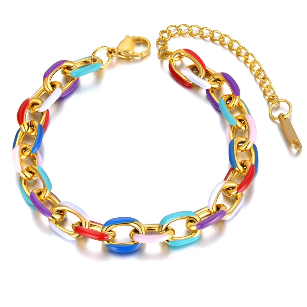 Pulseira Feminina Georgia De Elos Coloridos Banhada Ouro 18k