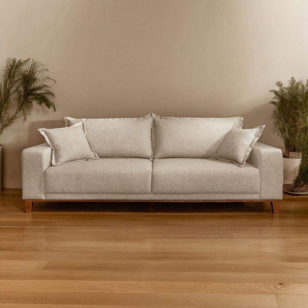 Sofá Fixo 3 Lugares Luxo 220 cm Argos Bege Claro