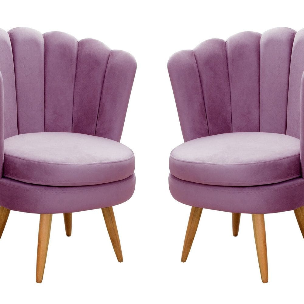 Conjunto 2 Poltronas Pétala Cadeiras Decorativas Flor Roxo