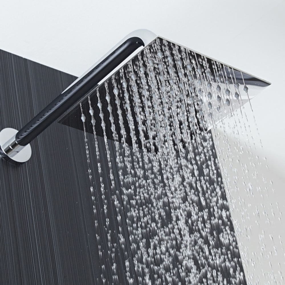 Ducha de Inox Quadrada 25x25 cm de Parede Cromada Braço Redondo PEX