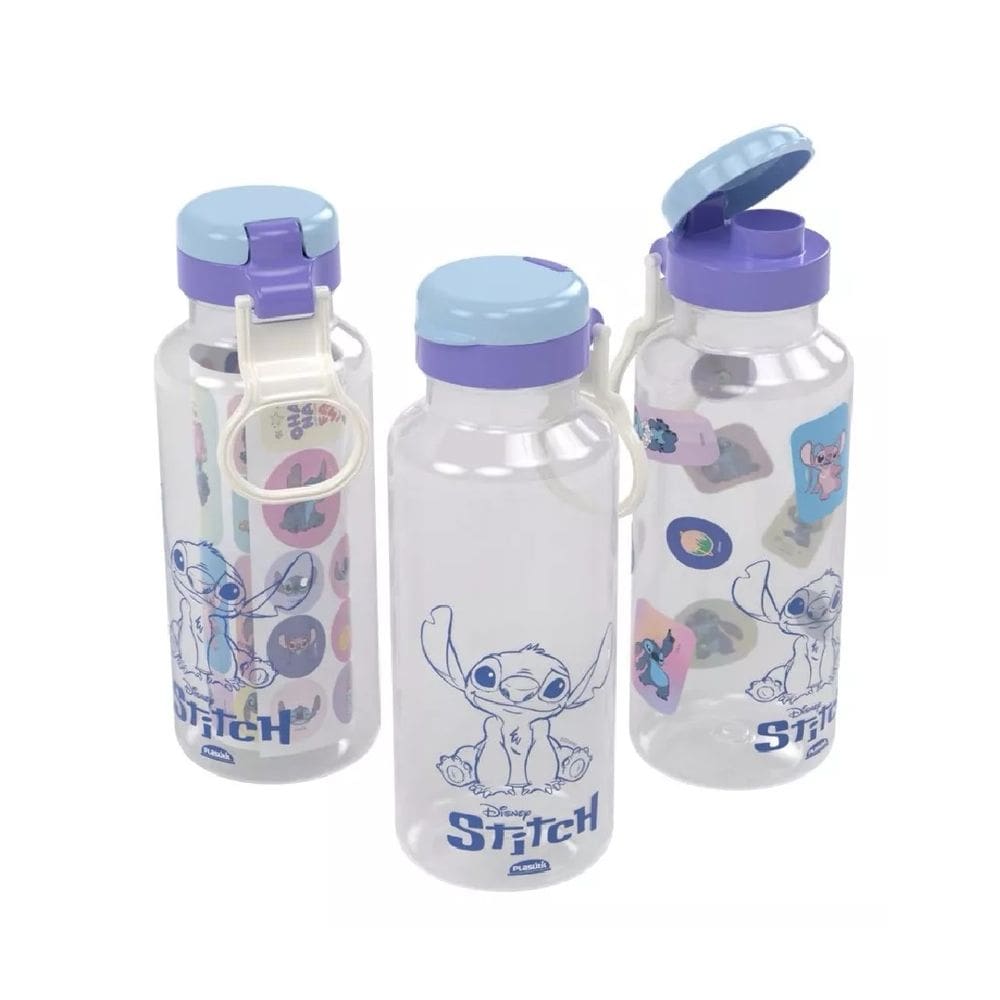 Garrafa Squeeze Fun Abre Fácil Stitch 600 Ml Com Cartela de Adesivo Plasútil kwaii Personagem Fofo (Unidade)