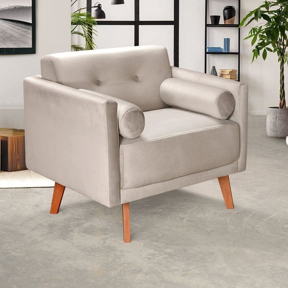 Poltrona Moderna Decoração Sala, Varanda, Recepção Luma Bege Claro