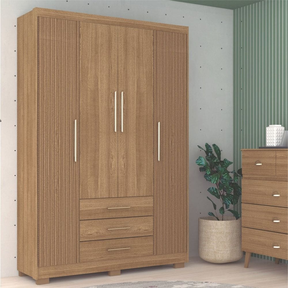 Guarda-roupa Casal 4 Portas e 3 Gavetas Madri Marrom/brisa