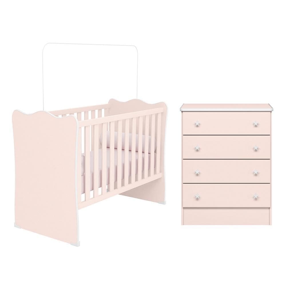 Jogo de Quarto Infantil Doce Sonho com Cômoda 4 Gavetas e Berço - Qmovi