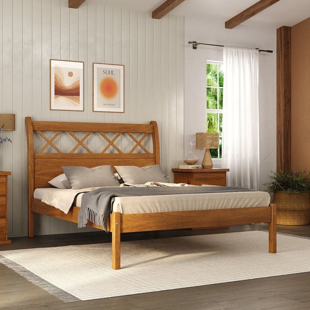 Cama Queen em Madeira Maciça Gramado Mogno Mel