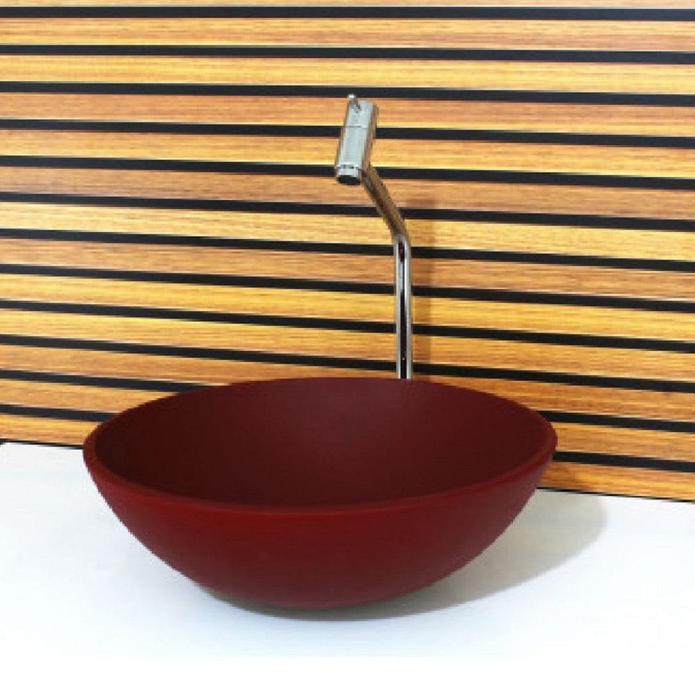 Cuba Vidro Redonda 30cm Com Torneira E Valvula Vermelho Fosco