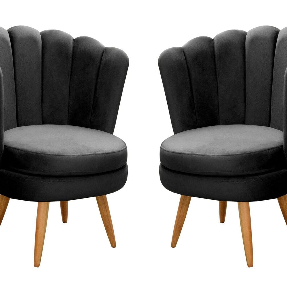 Conjunto 2 Poltronas Pétala Cadeiras Decorativas Flor Preto