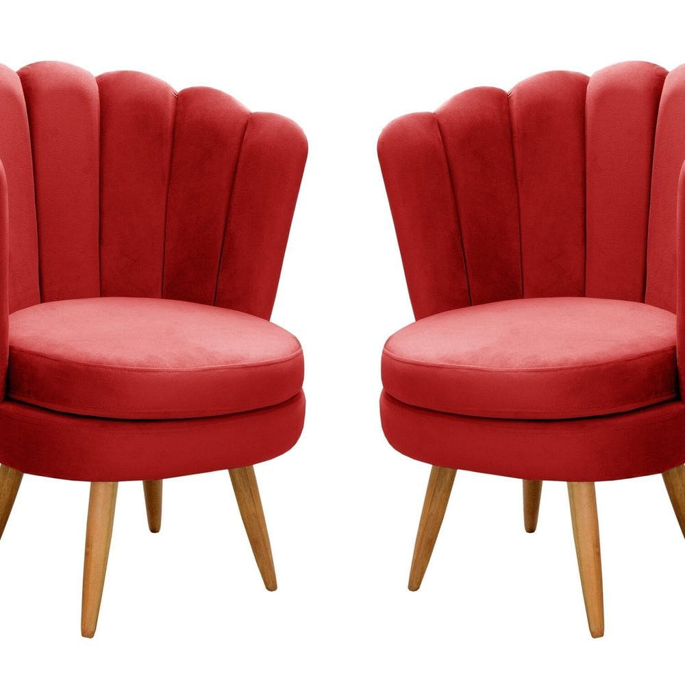 Conjunto 2 Poltronas Pétala Cadeiras Decorativas Flor Vermelho