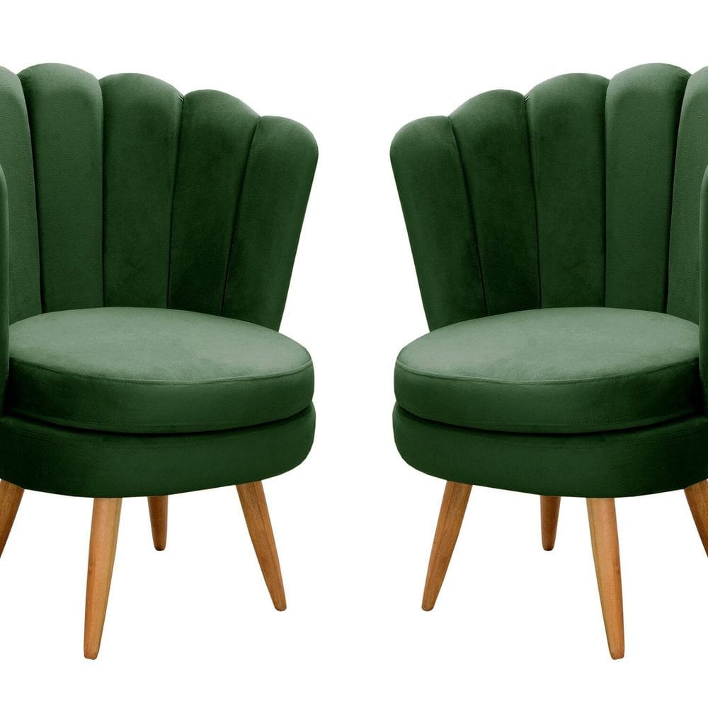 Conjunto 2 Poltronas Pétala Cadeiras Decorativas Flor Verde