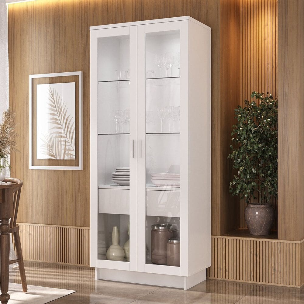 Cristaleira 2 Portas 1 Gaveta com LED 8600 Branco