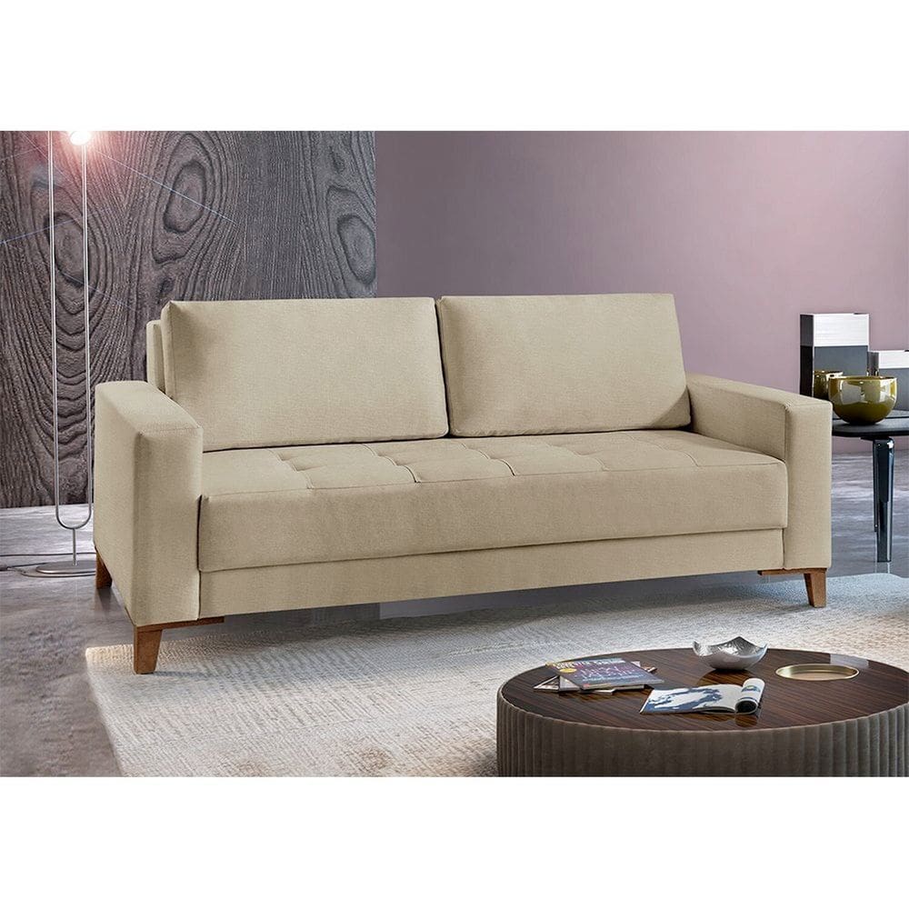 Sofá Fixo 3 Lugares Luxo 200 cm Orion Bege