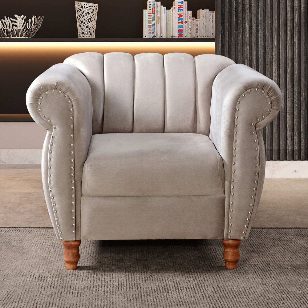 Poltrona Realeza Chesterfield Cadeira Vintage Decoração Retrô Bege Claro