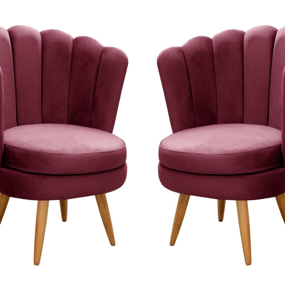Conjunto 2 Poltronas Pétala Cadeiras Decorativas Flor Bordô