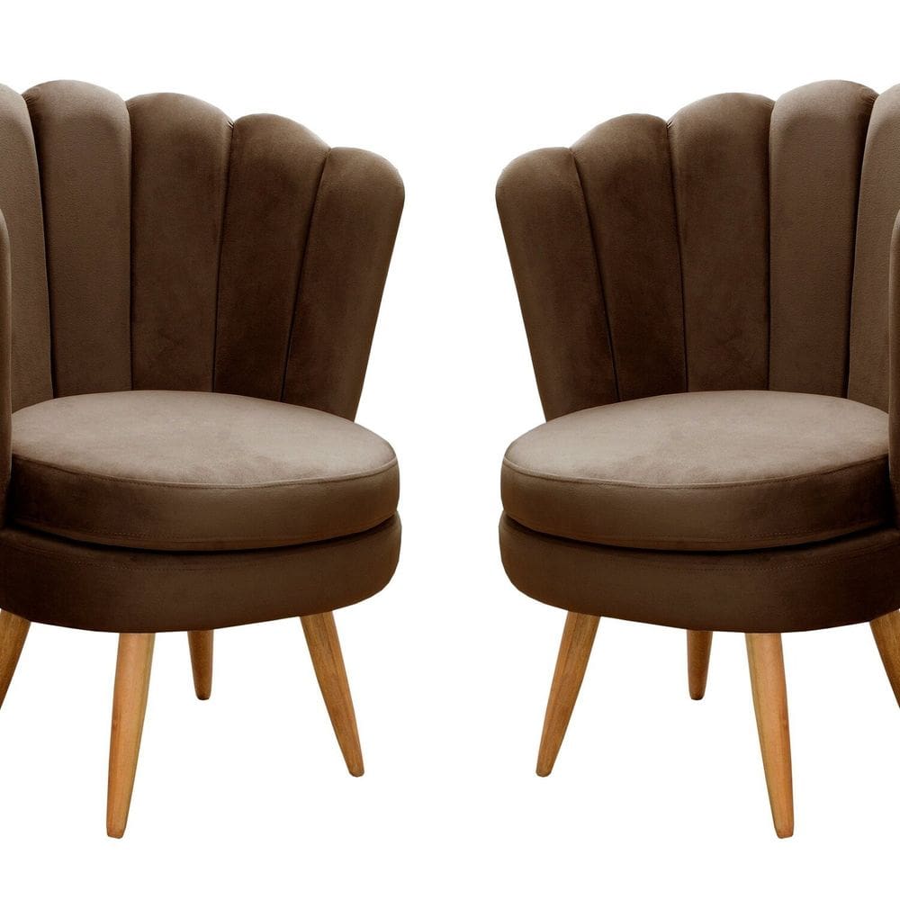 Conjunto 2 Poltronas Pétala Cadeiras Decorativas Flor Marrom