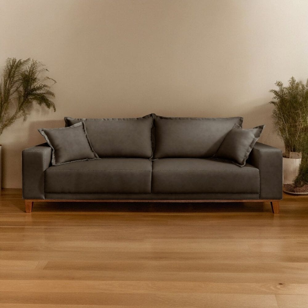 Sofá Fixo 3 Lugares Luxo 220 cm Argos Cinza