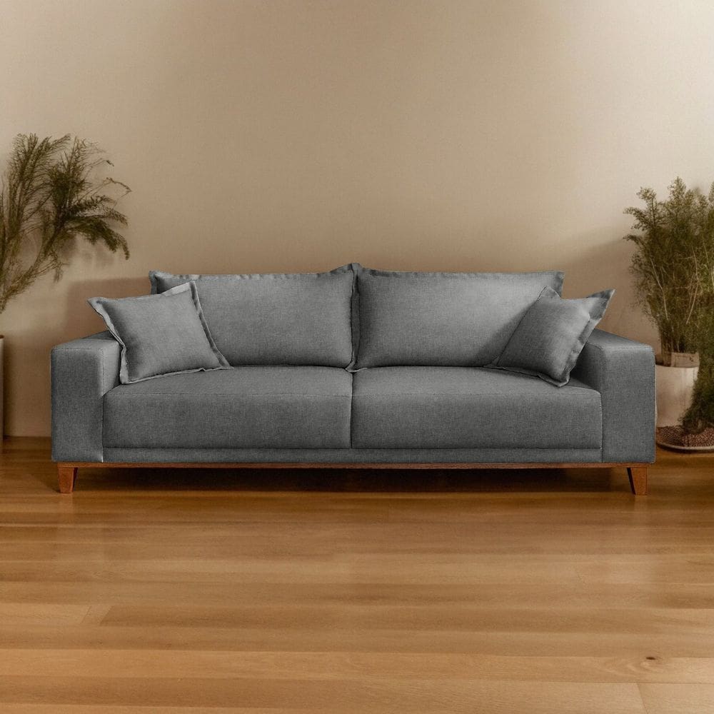 Sofá Fixo 3 Lugares Luxo 220 cm Argos Cinza