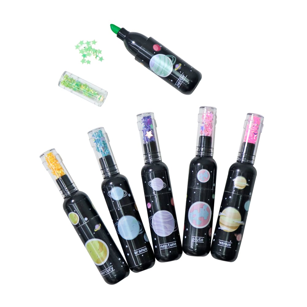 Caneta Marca Texto Garrafinhas Mini Planetas 6 Cores