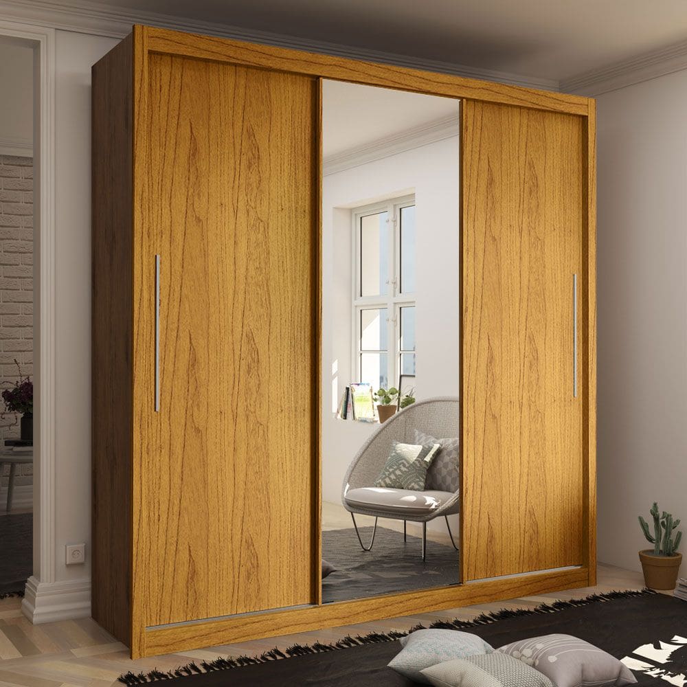 Guarda-Roupa Casal 3 Portas e 4 Gavetas Com Espelho - Gelius Royale - Flex-Naturale/Off-White