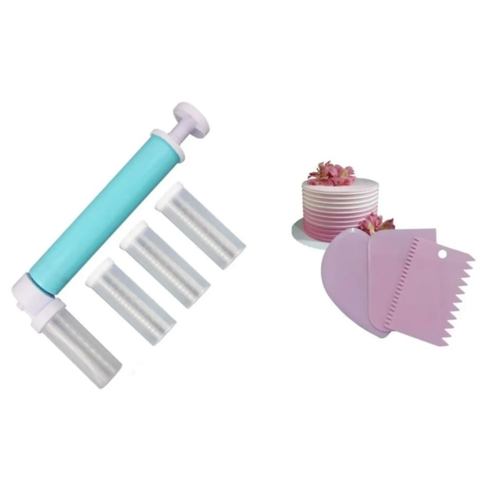Pulverizador E Bombinha Para Bolo + 3 Espátulas Decorativas