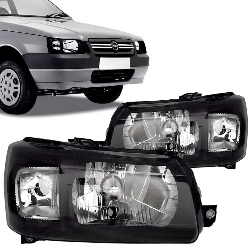 Par Farol Fiat Uno Fire Fiorino 2004-2013 Máscara Negra - Lado Direito (Passageiro) e Lado Esquerdo (Motorista)