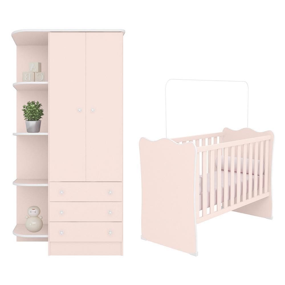 Jogo de Quarto Infantil Doce Sonho Guarda Roupa 2 Portas e Berço - Qmovi
