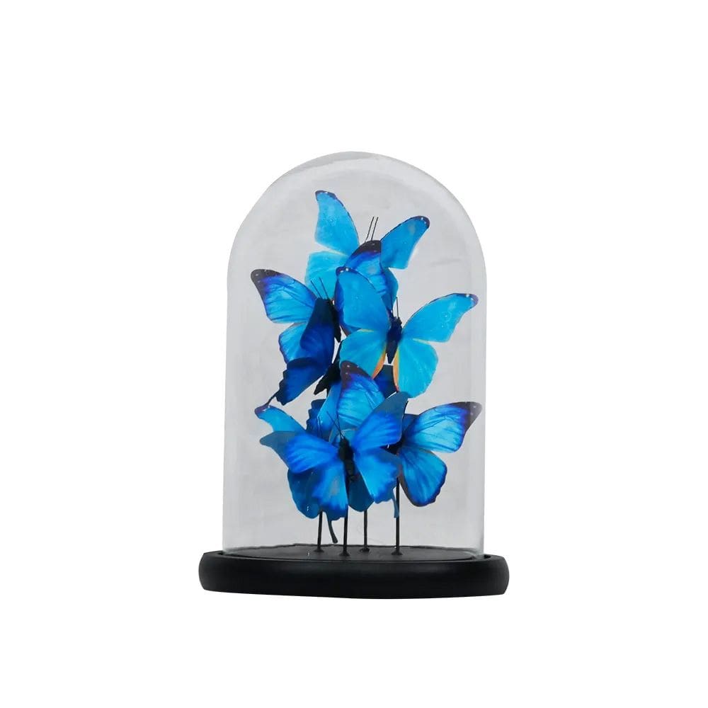 Escultura Decorativa Borboletas Azuis na Cúpula de Vidro 25cm AD2011 BTC